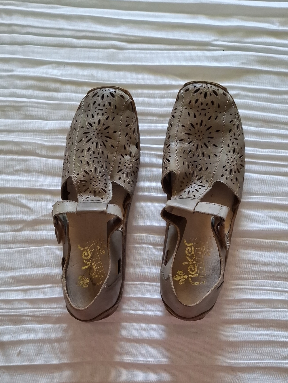 Rieker Taupe Perforated Leather Slingback Flats